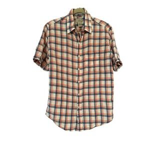 L.L. Bean Men's Short Sleeve Linen Button Up Casual Plaid Shirt Sz S Mul…